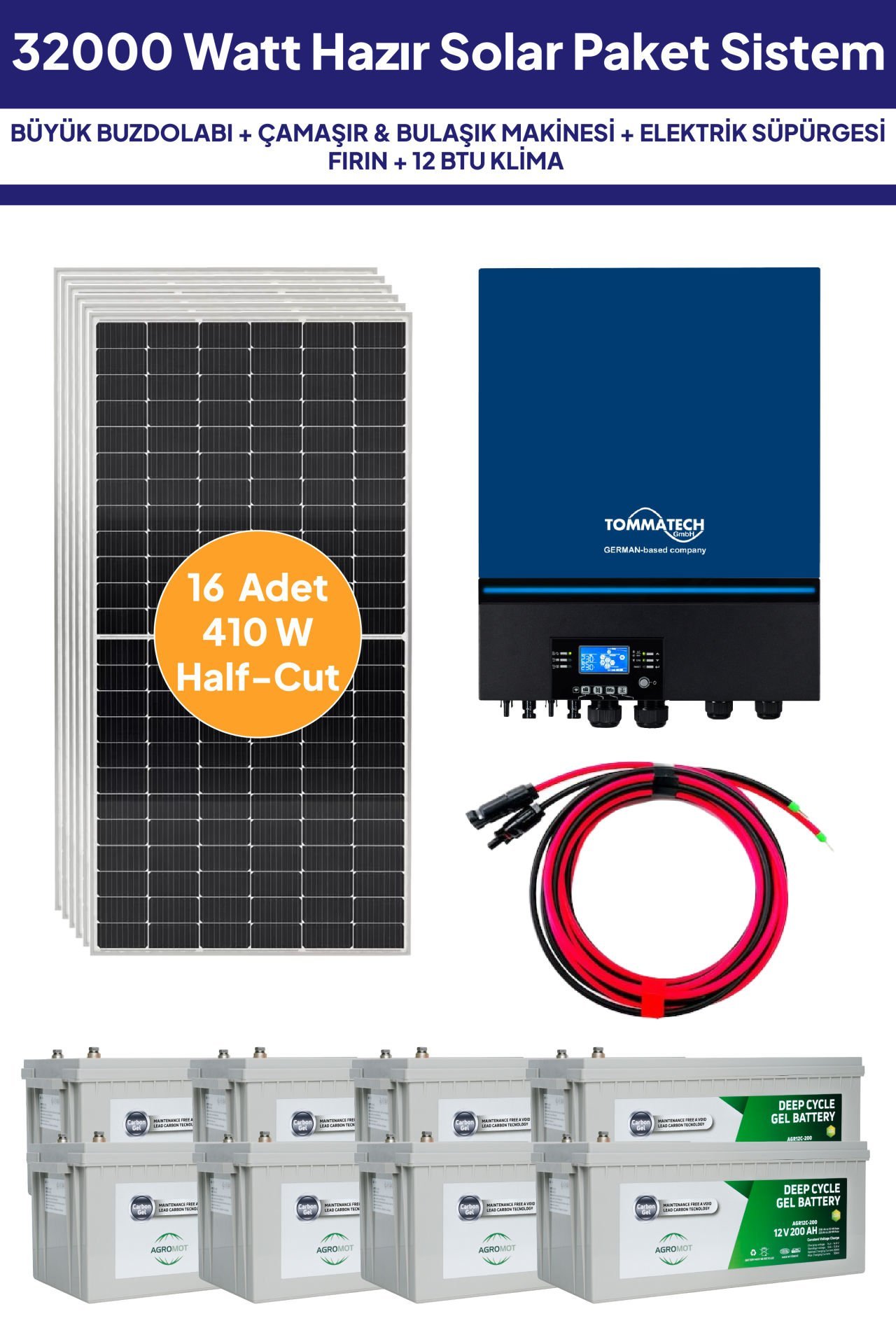 32 kw 32000 Watt Güneş Enerjisi Hazır Solar Paket Sistem - Half Cut Güneş Panelli