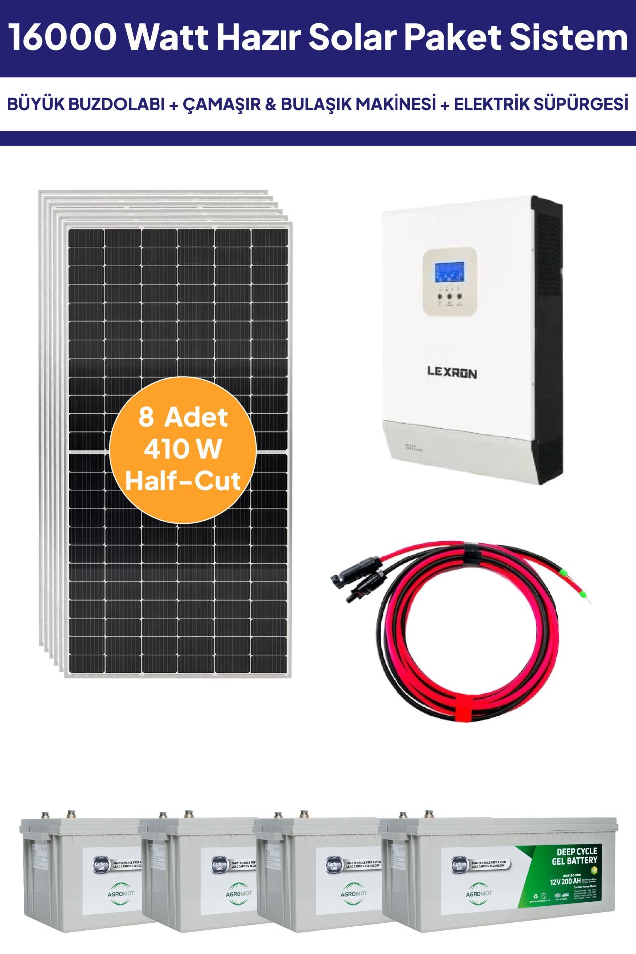 16 Kw 16000 Watt Güneş Enerjisi Hazır Solar Paket Sistem - Half Cut Güneş Panelli