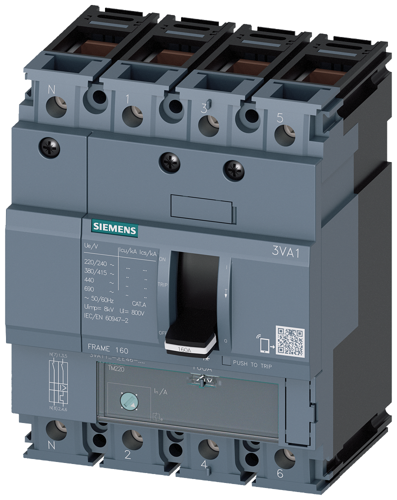 Siemens 3VA1132-4EE46-0AA0 SENTRON SERİSİ KOMPAKT TİP GÜÇ ŞALTERİ;3VA11,36kA,32 A,TM220, ATFM TM220,4 KUTUPLU