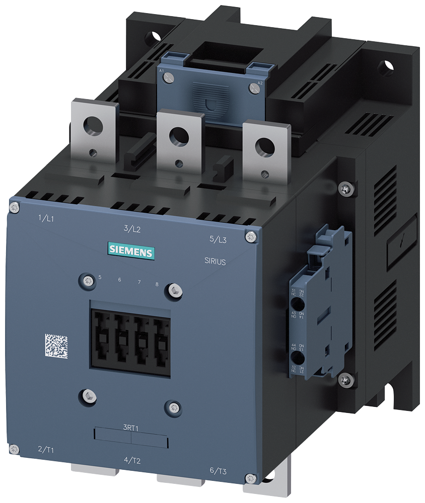 Siemens 3RT1076-6AB36 Güç kontaktörü, AC-3e/AC-3 500 A, 250 kW / 400 V AC (50-60 Hz) / DC Uc: 23-26 V 3 kutuplu, yardımcı kontaklar 2 NO + 2 NC sürücü: konvansiyonel ana devre: bara kontrolü ve yardımcı devre: vidalı terminal