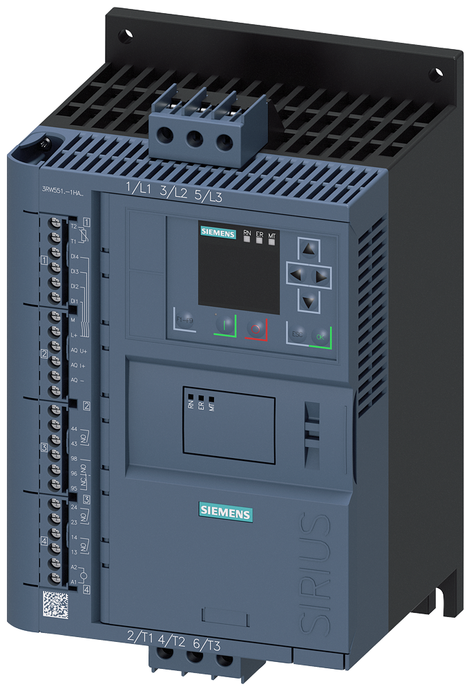 Siemens 3RW5517-1HA14 SIRIUS yumuşak yol verici 200-480 V 38 A, 18,5kW/400 V, 110-250 V AC vidalı bağlantı, ağır şartlara uygun