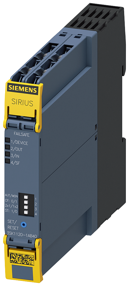 Siemens 3SK1120-1AB40 SIRIUS 3SK1 Advance Emniyet Rölesi, Çift-El, Acil Durdurma, Mekanik Emniyet Şalteri, Manyetik Emniyet Şalteri, Alan tarayıcı veya Işık Perdesi İzleme, 24VDC Besleme,1TR Çıkış,  Cat 4 /Sil 3 / Pl e, Otomatik veya Denetlenen Reset