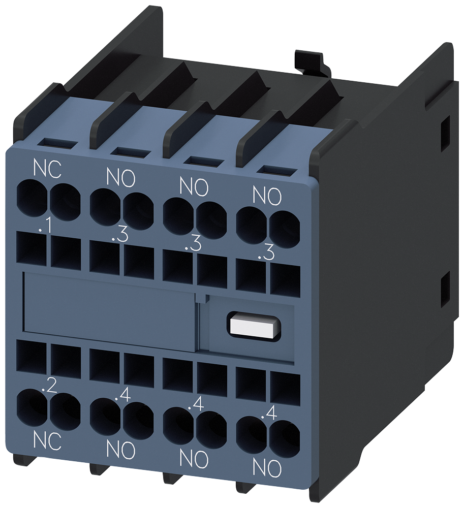 Siemens 3RH2911-2HA31 Yardımcı kontak bloğu, önde, 3 NO + 1 NC, .1/.2, .3/.4, .3/.4, .3/.4, akım yolu: 1 NC, 1 NO, 1 NO, 1 NO yaylı terminal, 3RT2 kontaktörleri ve 3RH2 kontaktör röleleri için