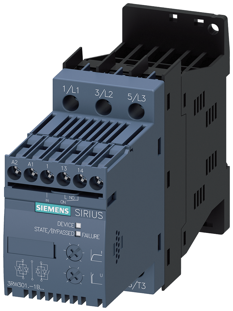 Siemens 3RW3017-1BB04 SIRIUS yumuşak yol verici S00 12.5 A, 5.5 kW/400 V,  200-480 V AC, 24 V AC/DC Vidalı bağlantı