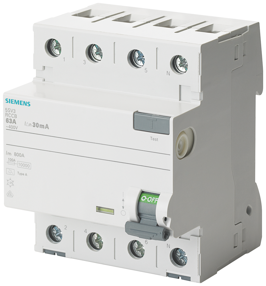 Siemens 5SV3644-8 HATA AKIMI KORUMA ANAHTARI-FI (KAÇAK AKIM KORUMA RÖLESİ); 40A; 400V; 300mA; TRİFAZE; 3FAZ+NÖTR; SELEKTİF; 70mm