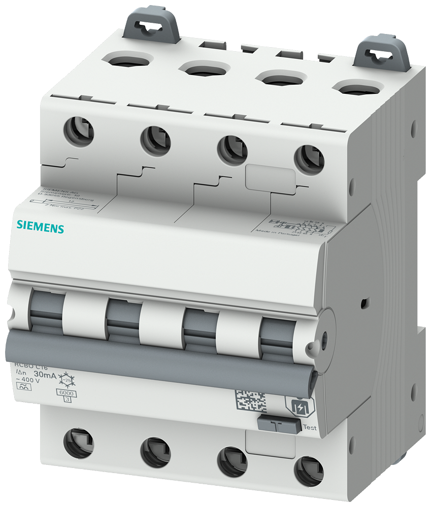 Siemens 5SU1646-7FP20 RCBO, 6 kA, 4P Type A, 300mA, C-Char, In: 20A Un: 400V