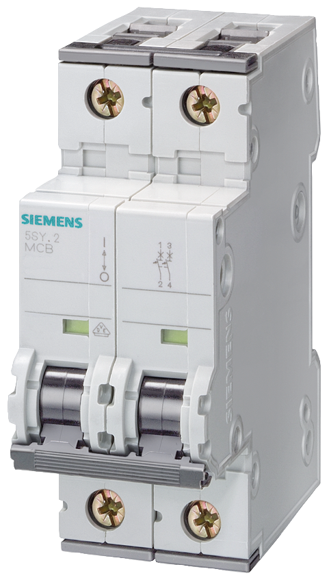 Siemens 5SY5202-7 2A; 2 FAZLI; DC ANAHTARLI OTOMATİK SİGORTA; 10kA; C TİPİ; YAVAŞ KARAKTERLİ