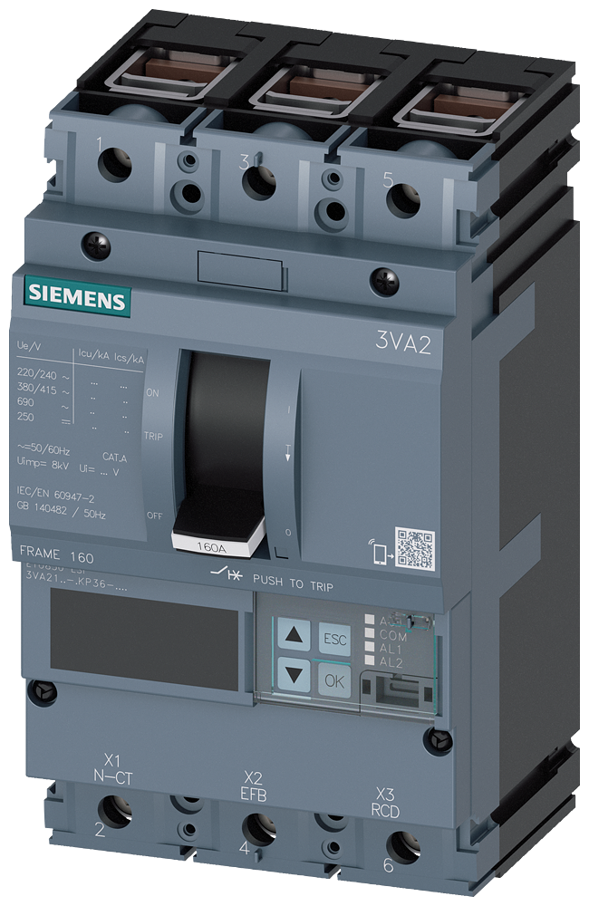 Siemens 3VA2125-5KP36-0AA0 SENTRON SERİSİ HABERLEŞME ÖZELLİKLİ KOMPAKT GÜÇ ŞALTERİ; 3VA21; 55kA; ETU850; 10-25A, 15-250A; 3 KUTUPLU