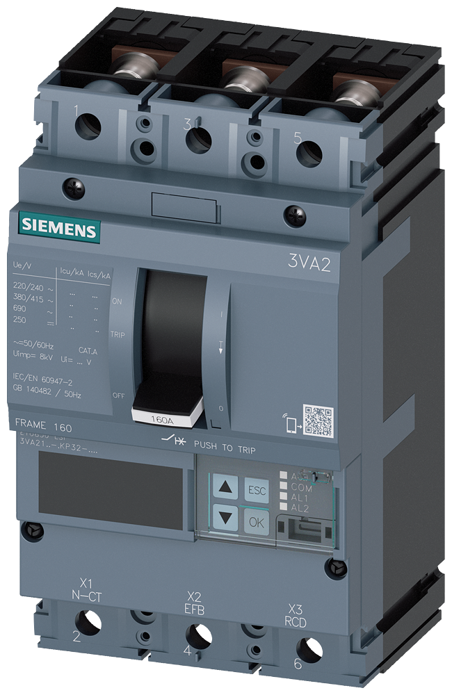 Siemens 3VA2116-6KP32-0AA0 SENTRON SERİSİ HABERLEŞME ÖZELLİKLİ KOMPAKT GÜÇ ŞALTERİ; 3VA21; 85kA; ETU850; 63-160A, 96-1600A; 3 KUTUPLU