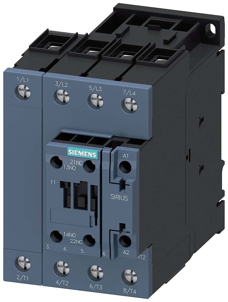 Siemens 3RT2336-1AB00 Kontaktör AC-1, 60 A, 400 V / 40 °C, 4 kutuplu, 24 V AC, 50 Hz, yardımcı kontaklar: 1 NO + 1 NC, vidalı terminal, boyut: S2