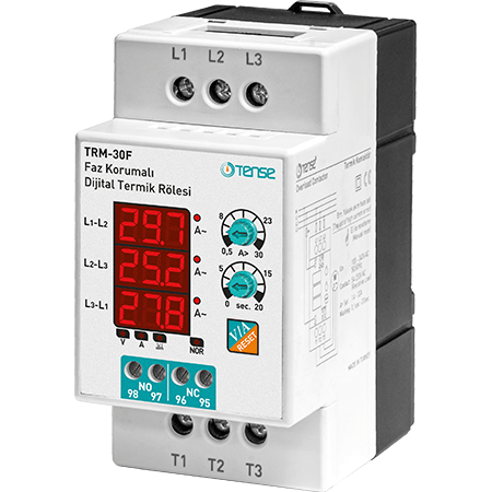 Tense (TRM-30F) FAZ KORUMA ÖZELLİKLİ DİJİTAL TERMİK RÖLESİ 0,1- 30A, DİREKT BAĞLANTILI,%30 GERİLİM ASİM