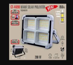 CATA AYDINLATMA  Solar Led 200wTaşınabilir & Portatif, Şarjlı solar projektör Powerbank Özellikli CT-4698