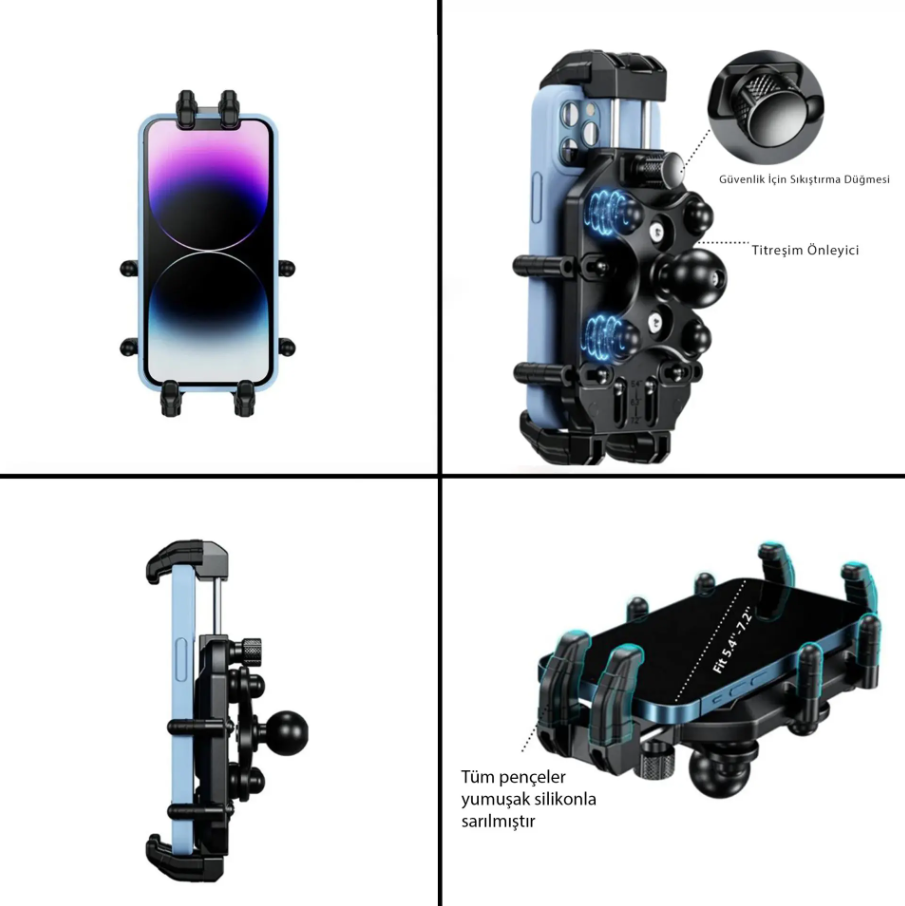 Knmaster TT-800V Titreşim Engelleyici Motosikletlerin Fren Hidrolik Kapağına Uyumlu Telefon Tutucu