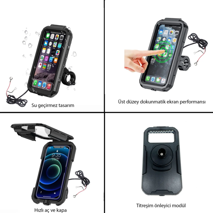 Knmaster TT-950WU Titreşim Engelleyici Kablosuz ve Usb’li Tüm Motosikletlere Uygun Telefon Tutucu
