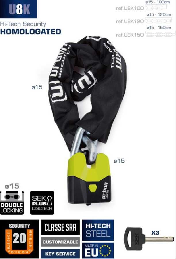 URBAN SECURITY U8K150 14MM SRA SINIFI ZİNCİR KİLİT