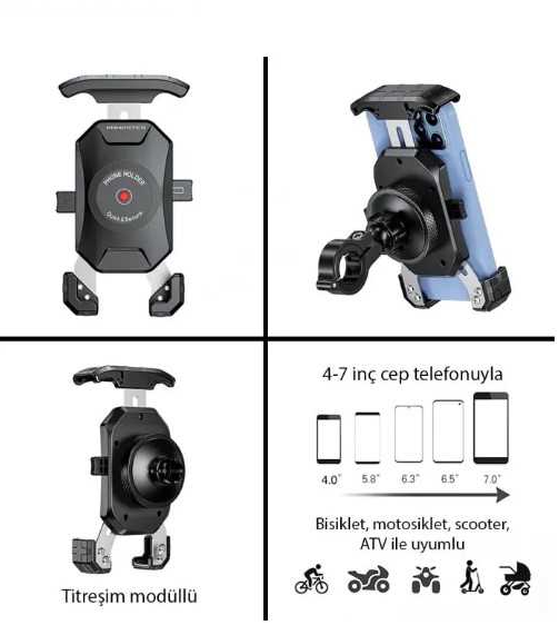 Knmaster TT-500 titreşim engelleyicili motosiklet telefon tutacağı