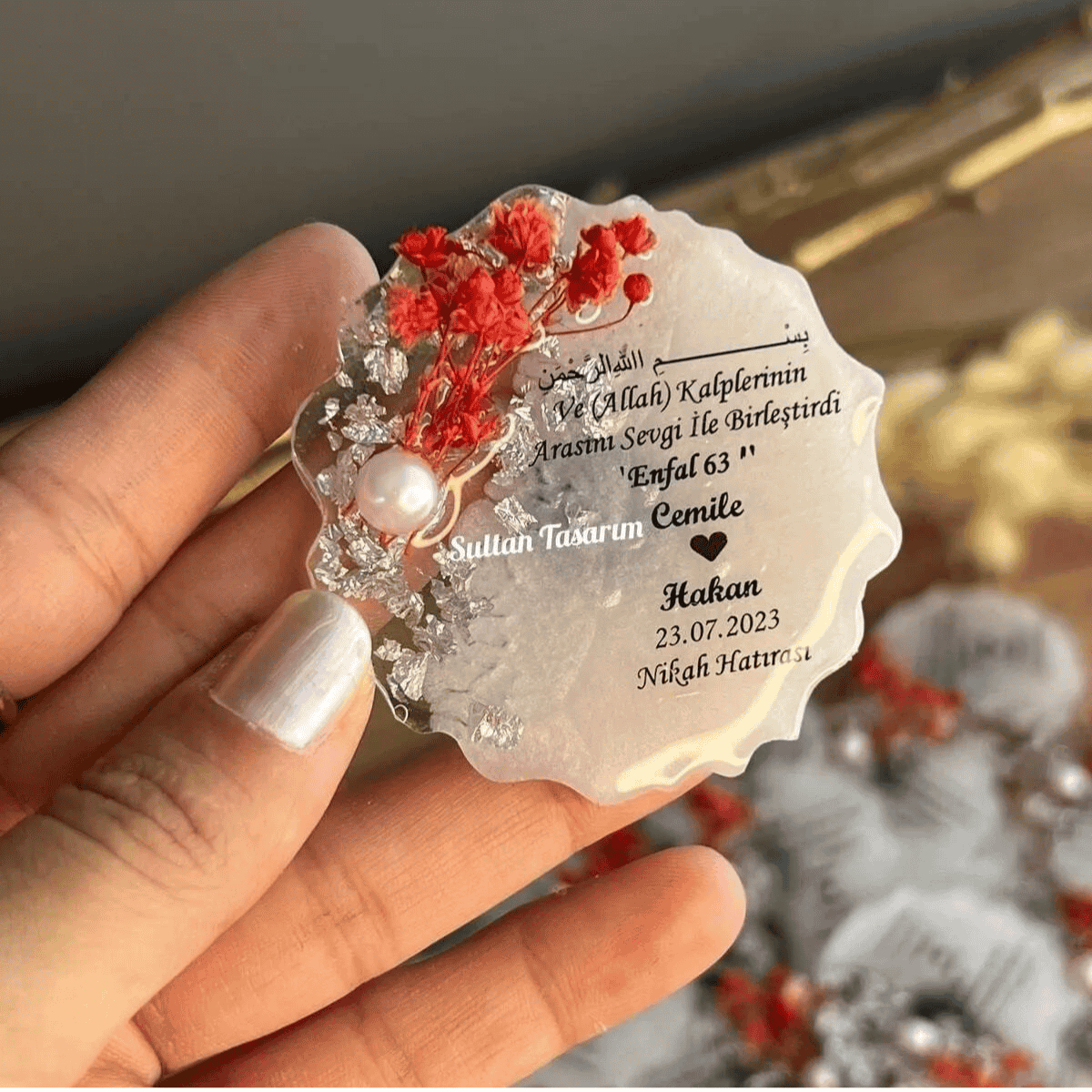 1 Adet 6 Cm Çiçekli Söz Nişan Düğün Kız Erkek Bebek Yenidoğan Sünnet Hediyelik Buzdolabı Magneti
