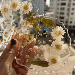 1 ADET Gerçek Kurutulmuş Papatyalı Epoksi Bardak Altlığı