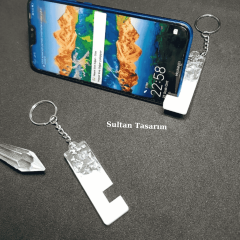 Gümüş Varaklı Epoksi Telefon Tutucu Çok Işlevli Anahtarlık