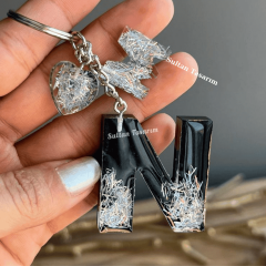 Gümüş Hologramlı Epoksi Harf Anahtarlık