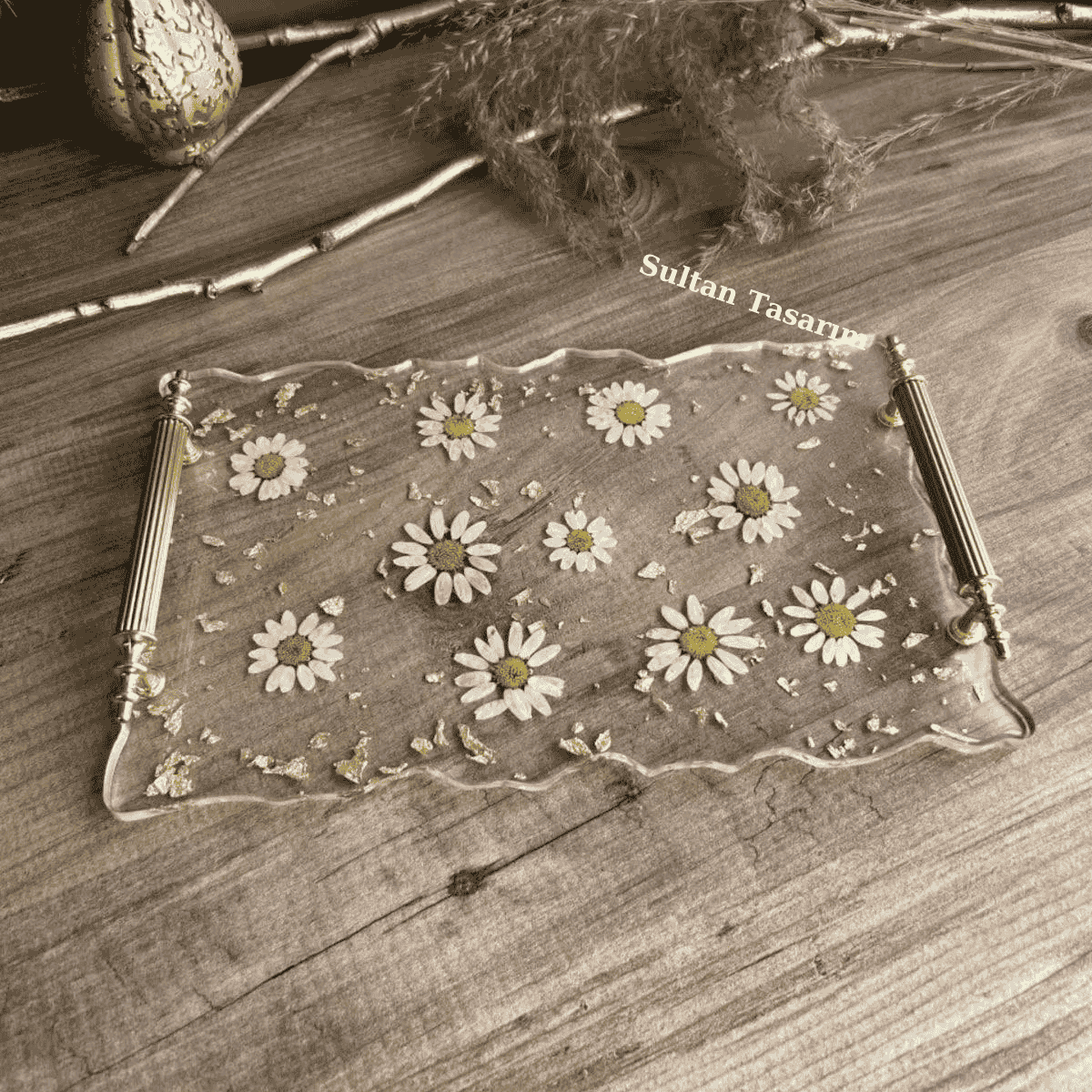 Papatyalı   Söz Nişan Damat Epoksi Sunum Tepsisi