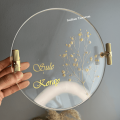 Yüzük Yükselticili Gerçek Kurutulmuş Çiçekli Söz Nişan Damat Epoksi Sunum Tepsisi