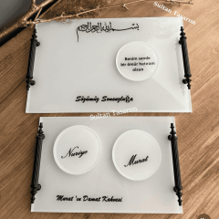 Siyah Kulp Söz Nişan Damat Epoksi Sunum Tepsisi