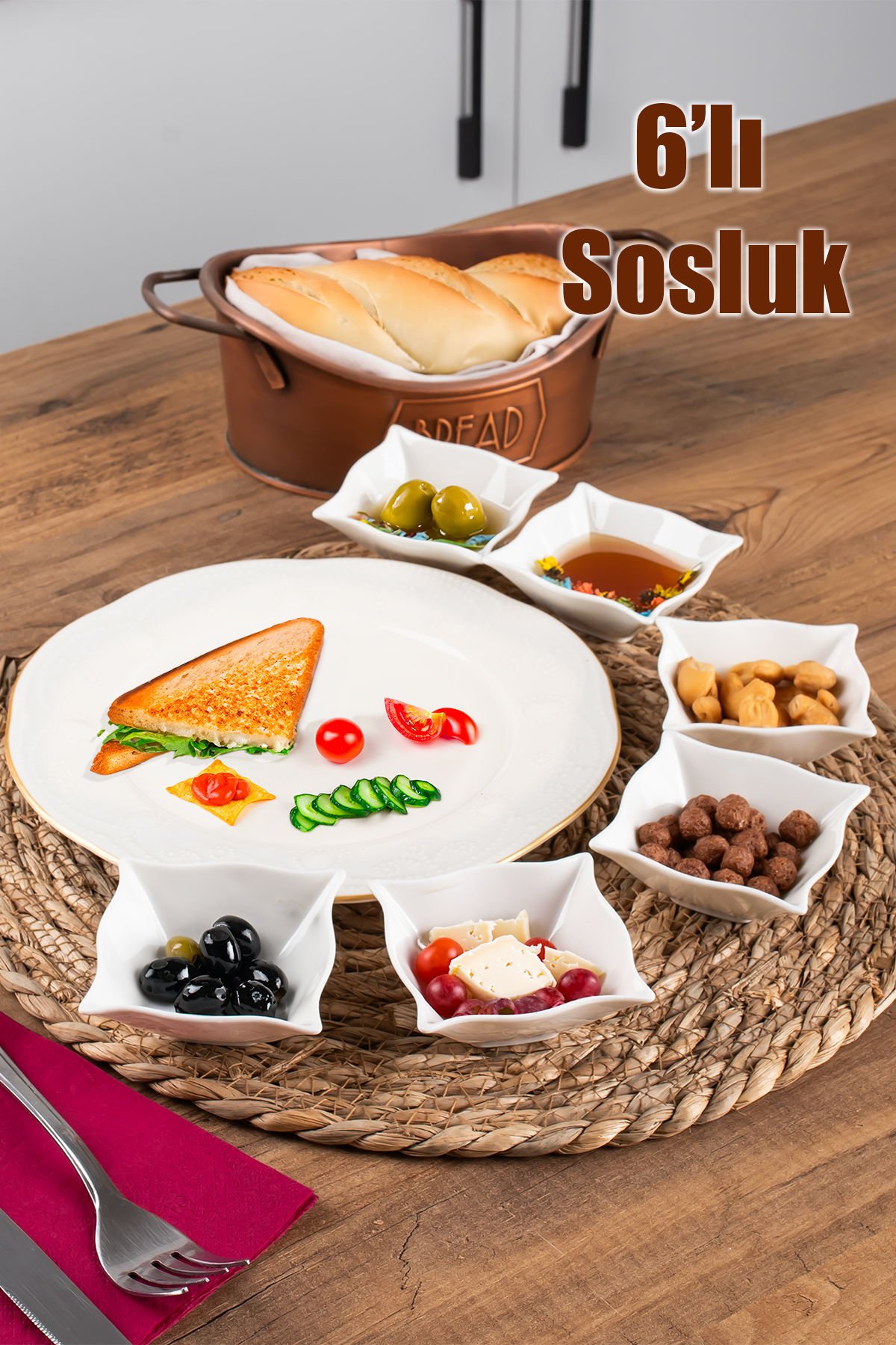 Porsima Bone 15698 6lı Sunumluk Kase Mini Çerezlik Şekerlik Reçellik Sosluk Çerezlik Kase Seti