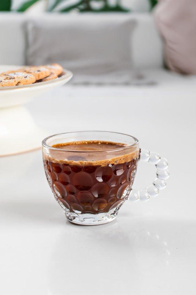 Porsima Cherry Coffee Taşlı Boncuklu Cam Kahve Takımı Çay Fincanı Lüks Kaliteli Cam Fincan 6'lı 80ml