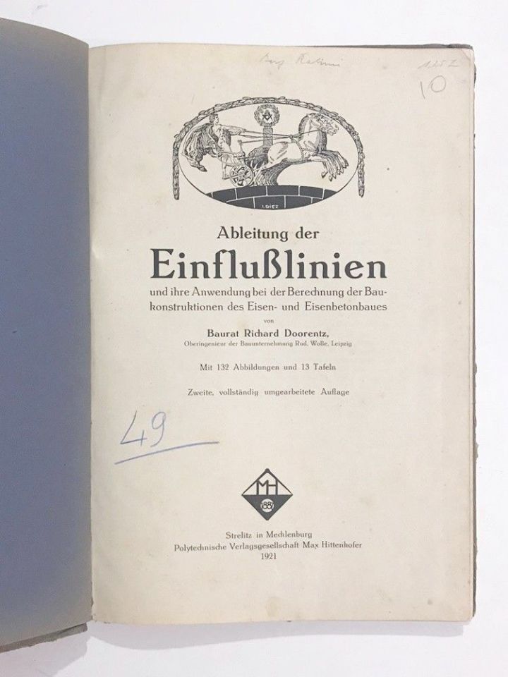 Einflusslinien Ableitung Der / Baurat Richard Doorentz