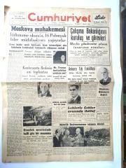 Cumhuriyet gazetesi - 21 Haziran 1945 Yarım sayfa arka kapak seçim karikatürlü