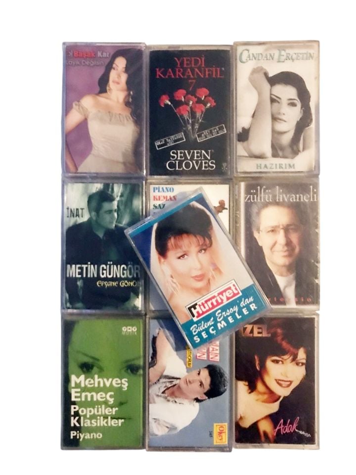 10 Adet kaset - Mehveş EMEÇ, Piano keman saz eserleri, Candan ERÇETİN, Zülfü LİVANELİ, Metin GÜNGÖR