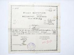 Millet Mektepleri dersanesi Mezuniyet Vesikası 1930 Tekirdağ