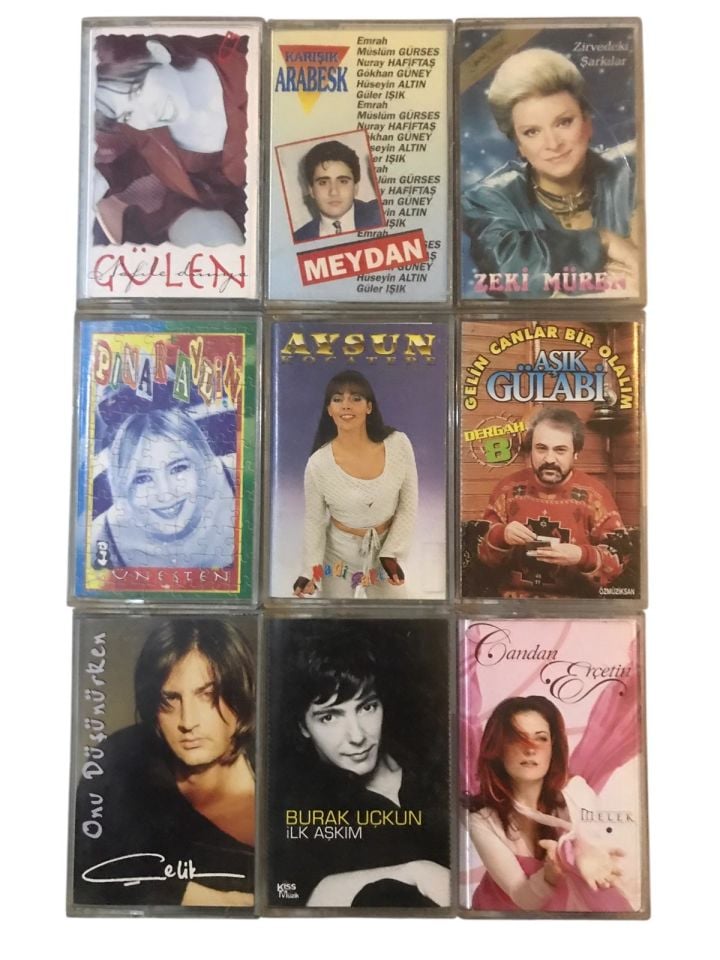9 Adet kaset - Aşık Gülabi, Karışık arabesk, Aysun KOCATEPE, Burak UÇKUN, Candan ERÇETİN, Zeki MÜREN