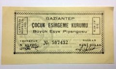 Gaziantep Çocuk Esirgeme Kurumu - Büyük Eşya Piyangosu 1953