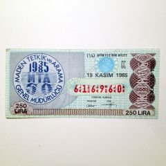 19 Kasım 1985 Dörtte bir bilet MTA, Maden Tetkik ve Arama - Efemera