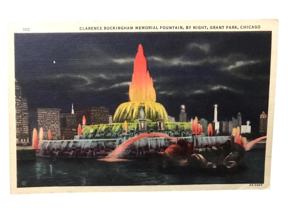 Clarence Buckıngham memorıal Fountaın Chıcago - 1960'lı yıllara ait kartpostal / Postadan geçmiş