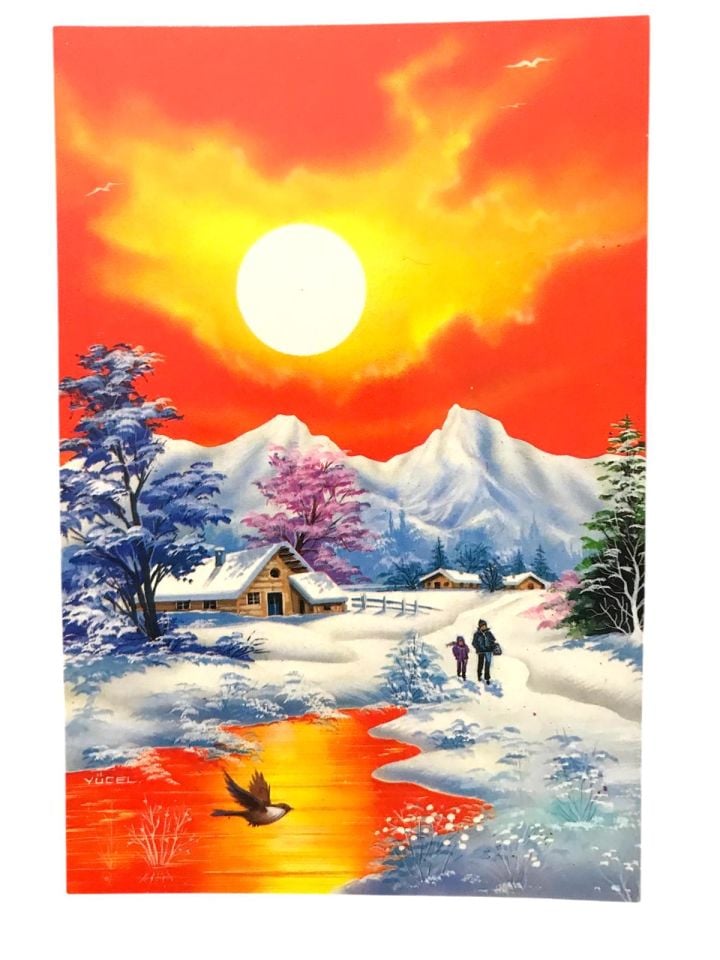 ''Güneş ve Kar''  tebrik kartı - 1980'li yıllara ait kartpostal / Arkası yazısız