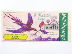 7 Nisan 1950 Dörtte bir bilet / İsmet GÜNGÖR Anafartalar kaşeli - Milli Piyango