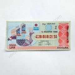19 Ağustos 1986 Yarım bilet - Milli Piyango - Efemera