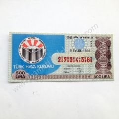 9 Eylül 1986 Dörtte bir bilet, milli piyango Havacılık temalı piyangolar,  THK, Türk Hava Kurumu, Eski Piyango - Efemera