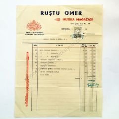 Rüştü Ömer Muzika mağazası - Fatura Müzik Efemeraları, Bando - Efemera