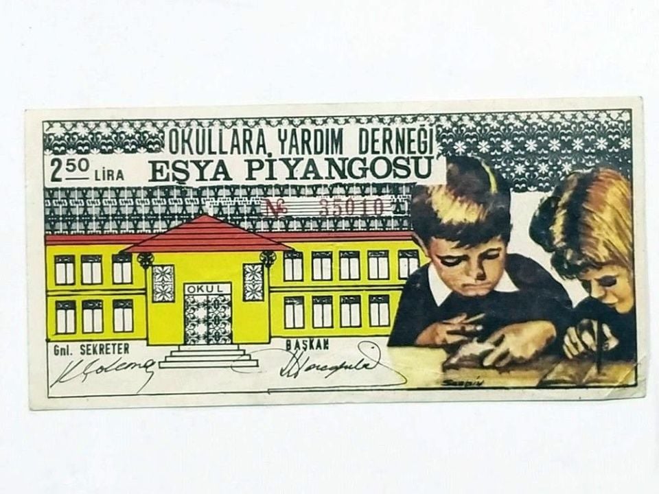 Okullara yardım derneği Eşya piyangosu 1970 - Efemera