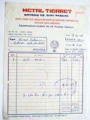 Metal Ticaret - Radyo, pikap, teyp ... Fatura / Efemera