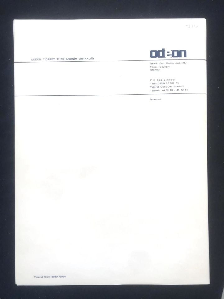 Odeon Plak Ticaret - Antetli kağıt