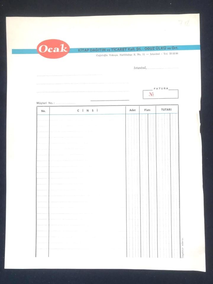 Ocak Kitap Dağıtım ve Ticaret - Fatura