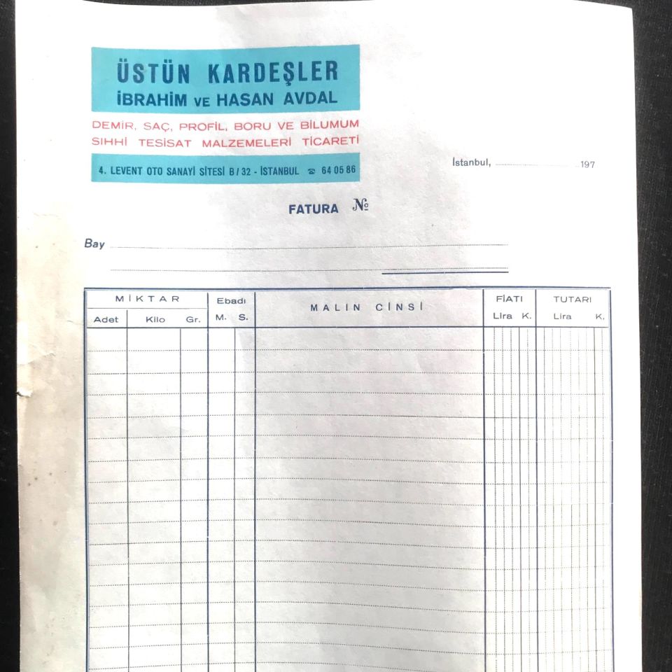 Üstün Kardeşler İbrahim ve Hasan AVDAL - Levent Oto Sanayi / Fatura