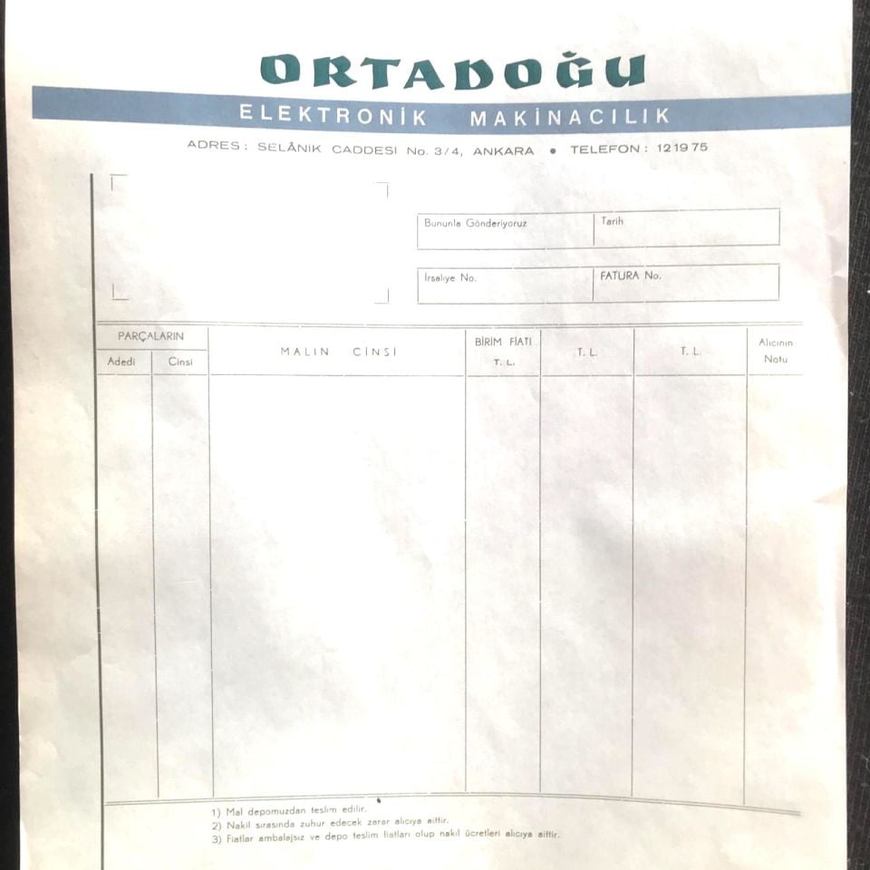 Ortadoğu Elektronik Makinacılık ANKARA / Fatura