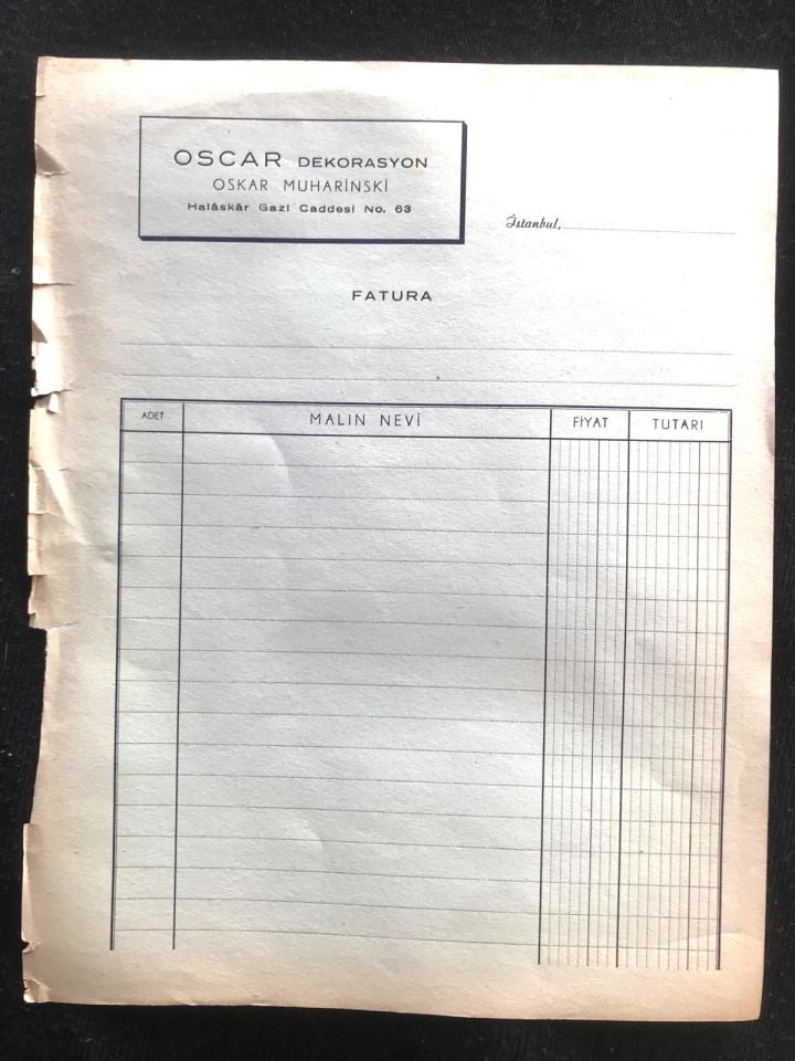 Oscar Dekorasyon - Oskar MUHARİNSKİ / ŞİŞLİ -  Fatura