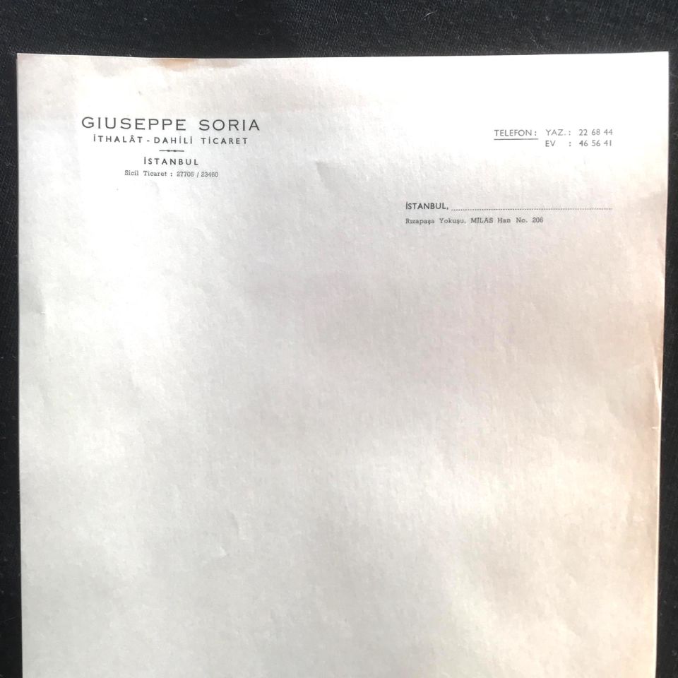 Guiseppe SORİA İthalat Dahili Ticaret / Antetli kağıt